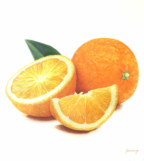 Tableau peinture réaliste d'oranges