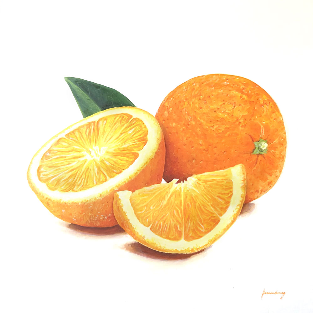 Tableau peinture réaliste d'oranges