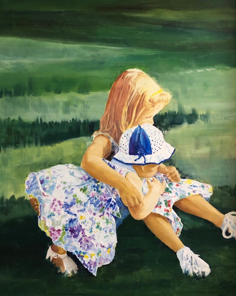 Peinture à l'huile de deux sœurs enfants